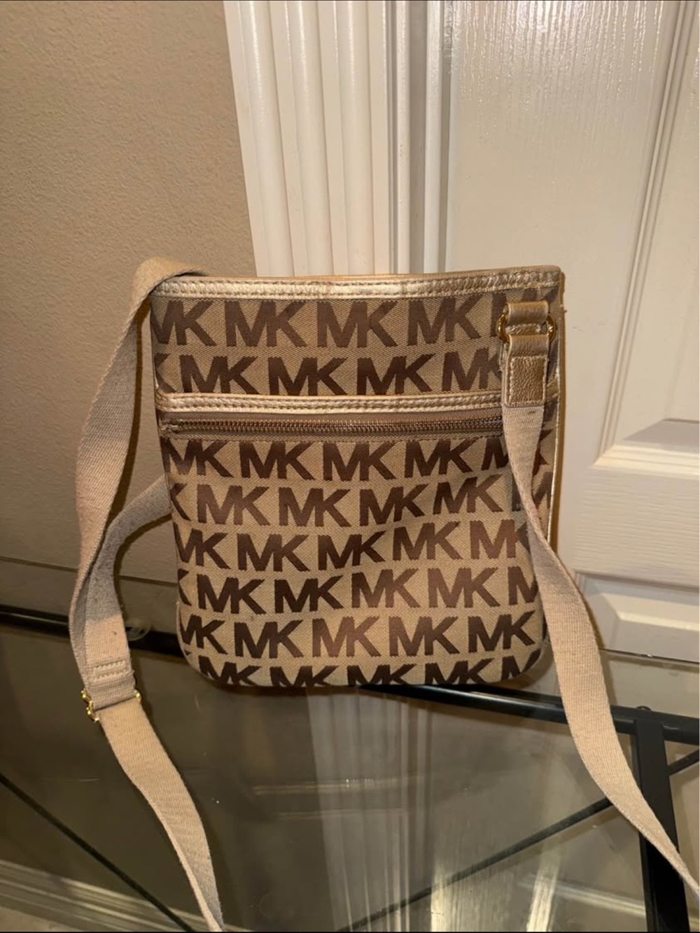 Michael Kors Tan and Brown MK Signature Crossbody